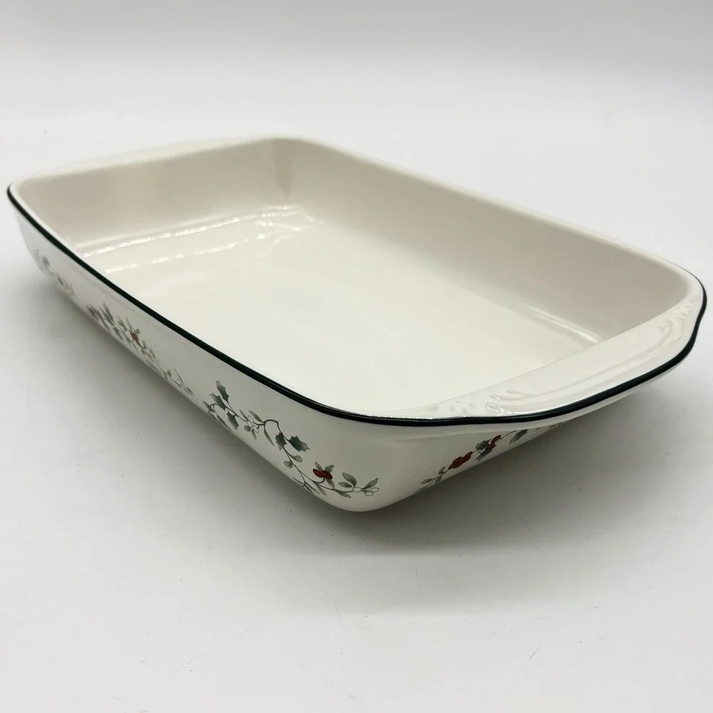 Vtg Pfaltzgraff Winterberry Lasagna Baker Rectangular White Green Holly Dish
